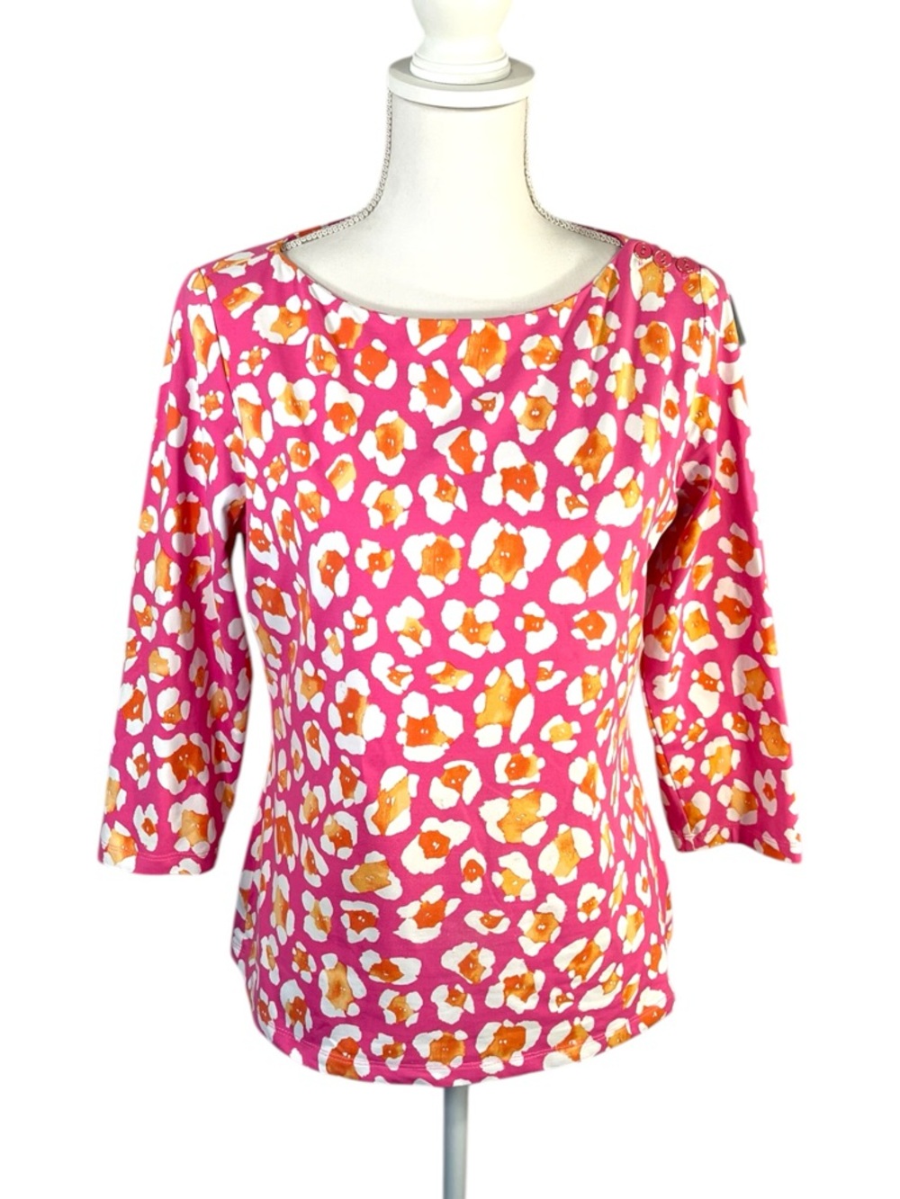 J. McLaughlin Catalina Cloth Pink White Orange Animal Print Top Size Medium